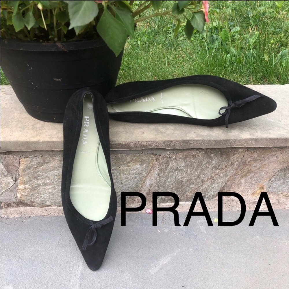 Prada Black Suede Flats 37.5 - Picture 1 of 11